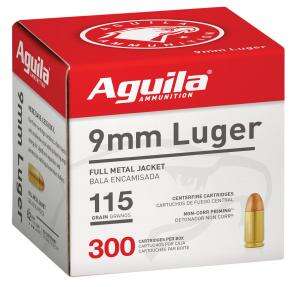 Ammunition Aguila Ammunition 338 ft lbs 9mm AGUILA 1E097700      9MM       115FMJ        300/4 • Model: 338 ft lbs